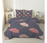 phonxia Single Duvet - Ginkgo Leaf Flowers Reversible ComforterPink Quilt Summer Duvet for Spring, Autumn and Winter 135 x 200cm Ginkgo leaves Coverless with 2 PillowcasesT33