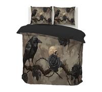 phonxia Thorn Branch Print Small Double Duvet Cover Set for Women - Soft Easy Care Raven Bedding Sets - Brushed Microfiber Black Rose Gothic Small Double Duvet Cover with 2 Pillowcases A345