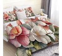 phonxia White Pink Super King Duvet Reversible - Floral Patterns Coverless Duvet, Quilt for All Seasons Luxury Comforter with 2 Pillowcases Washable Duvets Super King 260x220cm C97