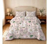 phonxia White Roses Coverless Duvet Super King 4.5 Tog, Floral Cottage Design Reversible lightweight Duvet Set Watercolor print on pale pink base Lightweight Machine Washable Quilt 220x260 cm, U69