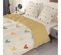 phonxia Yellow Double Duvet Cover - Red Heart Duvet Covers Double Bed - Soft Microfiber Quilt Cover 200x200 cm and 2 Pillowcases 50x75 cm Girls O63