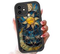 Phoona Case for iPhone 11 6.1", Cute Aesthetic Design Moon Stars Preppy Pattern, Silicone Soft TPU Shockproof Protective Camera Cover Phone Case for Girls Women, Sun Celestial Glass