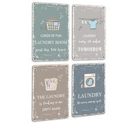 PHOPAGO 4pcs Laundry Room Wall Metal Sign Decor Vintage Rustic Farmhouse Wall Plaque 12x8 Inch Bathroom Laundry Rules Funny Signs Hanging Decoration