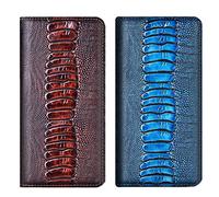 PHOPEER For Honor Magic 4 Pro Leather Phone Case, Ostrich Style Genuine Leather Magnetic Flip Phone Cover Case For Honor Magic 4 Pro (6.81") with [Card Slots] and [Stand] (Blue)