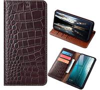 PHOPEER For Nokia 4.2 Leather Case 5.71-Inch, Crocodile Style Genuine Leather Wallet Flip Phone Cover, with [Card Slots] Protection Case For Nokia 4.2 (Coffee)