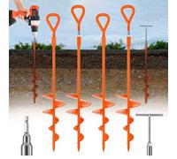 Phopich 18" Long Ground Anchor, Heavy Duty Earth Anchors 18 inch Ground Anchors Screw in Kit with T-Handle Hex Wrench for Camping Tent, Swing Sets, Securing Animals, Sheds, Trampoline(4 Pcs) (Orange)