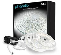 phopollo White Led Strip Lights 15M with Plug,12V Brightness 900 LEDs Flexible 2835 Led Lights for Kitchen