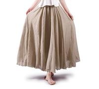 Phorecys Women's Bohemian Style Elastic Waist Band Cotton Linen Long Maxi Skirt Dress Off White 95CM Length