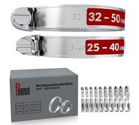 Phorin Hose Clamp Set - 10 x 25-40 mm and 10 x 32-50 mm - Extra Strong Pipe Clamps and W4 V2A 304 Stainless Steel Clamps - Ideal for Car, Home, Garden and More