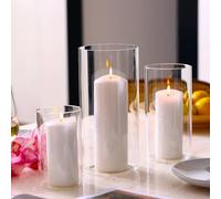 PHOSPHOR Hurricane Candle HoldersFor Pillar Candle Clear Glass Cylinder Centerpieces Vases Table Decoration Centerpiece Floral Room Decor Clear Seeded Bubbles Living Dining Kitchen 3 Pieces
