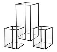 Phosphor Small Hurricane Candle Holder Set of 3 Pieces, Black Glass Candle Holder for Wedding, Party, Holiday.