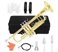 Phosphorus Gold Bb Standard Trumpet Set Brass Beginners Trumpet Instruments With Box 7C Blowing Nozzle Gloves(Color:Trumpet set)
