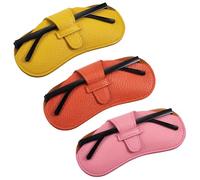 Photect 3 Pcs Leather Glasses Case Slim Portable Protective Eyeglasses Pouch Soft Sunglasses Holder for Women Men 6.89 x 3.43 Inch Travel Friendly Spectacles Storage(Rose Pink, Yellow, Orange)