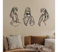 Photect 3 Pcs Metal Wall Art Decor Minimalist Abstract Woman Wall Art Metal Modern Line Drawing Decor Female Single Line Home Hanging for Bedroom Bathroom Living Room Housewarming(Romantic,Black)