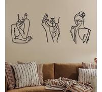 Photect 3 Pcs Metal Wall Art Decor Minimalist Abstract Woman Wall Art Metal Modern Line Drawing Decor Female Single Line Home Hanging for Bedroom Bathroom Living Room Housewarming(Cute,Black)