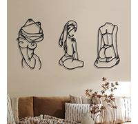 Photect 3 Pcs Metal Wall Art Minimalist Woman Line Decor, Lively, Black | Minimalist Figure Wall Decor, Single Line Silhouette, Bedroom Living Room Bathroom Hanging, Modern Housewarming Gift