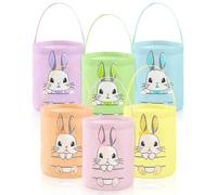 Photect 6 Pcs Easter Baskets with Handles Easter Bunny Baskets Kids Easter Basket Bags 6 Color Bunny Canvas Tote Bags for Egg Hunting Easter Rabbit Baskets for Kids Easter Party (Bright Color)