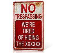 Photect Halloween Funny Metal Sign Vintage Cool No Trespassing We're Tired of Hiding Metal Sign Outdoor Yard Signs Door Wall Halloween Decorations for Home Garden Bar Gifts Ornament Accessories