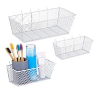 Photect Pegboard Wire Baskets Accessories Hanging Wall Organizer 3 Sizes Pegboard Bins Basket Home Garage Multi Fit Organizer for Slatwall(White,3 Pcs)