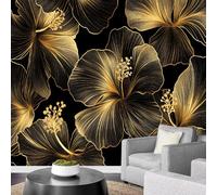 Photo 3D Wallpaper Modern Black and Gold Flowers 300x240cm,Retro Plants Silk Cloth Wall Art for Bedroom Living Room