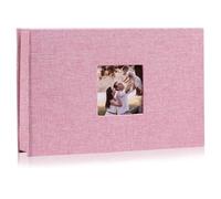 Photo Album 1 Small Album 4x6 With 100 Photos Linen Cover Memory Book With Front Window Family Wedding Anniversary Vacation Photo Album(Pink)