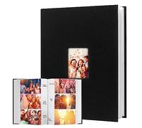 Photo Album 4x6 360 Photos with Writing Space Linen Cover with Front Window, Picture Album 360 Photos Photo Album Book for Wedding Kids Travel Family Baby Pictures (Black)