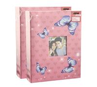 Photo Album 6x4" 10x15cm for 200 Photos Slip In - Pack of 2 Light Pink Butterfly Slip In Photo Albums | Photo Albums 6x4 200 Photos Slip In | Photos Album with CD Pocket and Window Frame Cover