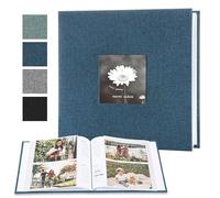 Photo Album 6x4 Slip in with DIY Picture Display Window, Customizable Linen Cover 22x22cm Photo Albums 200 Pockets for Wedding, Travel, Family Memories (Blue)