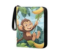 photo album card holder case with double sided removable sleeves for game, baseball cards collection Cute Cartoon Monkey and Banana