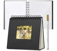 Photo Album Desk Calendar - Creative Self-Adhesive Baby Photo Collection in Vintage Style, Includes Gold Metal Pen (Black)