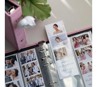 Photo Album For 2X6 Photo Booth Slip In Strips - 6 Ring Glitter Notebook Sparkle Binder With 20 2 By 6 Photo Sleeves - Fits 80 Slide In Photobooth Photo Prints (ROSE PINK - LINEN HARDCOVER, 2X6)