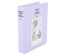 Photo Album, Rhombic Grain Camera Photo Album Cover Insert Pocket PU Leather Large Capacity 64 Pockets for Movie Tickets (Purple)
