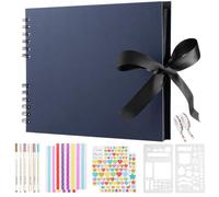 Photo Album Scrapbook Kit with 80 Black Pages & Scrapbooking Accessories - Includes Metallic Pens, Stickers, Stencils for Writing, Drawing, and DIY Storing Memories , Holds 160+ Photos (Royal Blue)