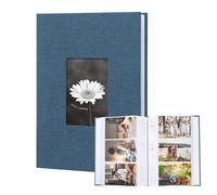 Photo Album With Writing Space, 6x4 Slip in Photo Album Hold 300 Photos, Linen Cover, Each Page Holds 3 Photos, Small Picture Book With Memos, for Family Wedding Anniversary Baby (Blue)