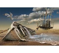 Photo Art Wall Mural-FLYING BEACH-(6864)-NON WOVEN-Wallpaper-Boat Bird Sky XXL