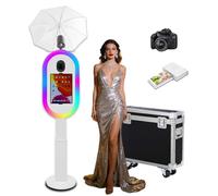 Photo Booth Compatible with iPad 10.2"-13" and Camera, with Flashlight & Height Adjustable, Selfie DSLR Photo Booth Machine for Rental Wedding Birthday Parties Events (White, Full Set)
