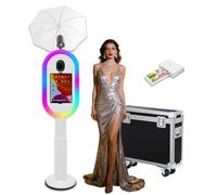 Photo Booth Compatible with iPad 10.2"-13" and Camera, with Flashlight & Height Adjustable, Selfie DSLR Photo Booth Machine for Rental Wedding Birthday Parties Events (White, Photo Booth + Printer)