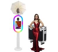 Photo Booth Compatible with iPad Photo Booth for 10.2"-13" with RGB Light and Flashlight Shell Stand Selfie Photobooth Machine for Events Rental (White, Photo Booth Machine)