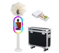 Photo Booth Compatible with iPad Photo Booth for 10.2"-13" with RGB Light and Flashlight Shell Stand Selfie Photobooth Machine for Events Rental (White, Machine+Mini Printer)
