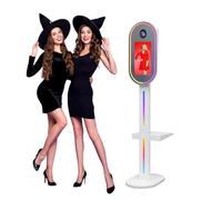 Photo Booth Machine, 15.6 Inch Touch Screen Camera Mirror Photobooth with APP/Remote Control, RGB Ring Light, Magic Selfie Station Shell Stand Photobooth Machine
