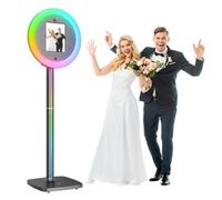 Photo Booth Machine for i Pad with Cyratok Software, RGB Ring Light & Music Sync, Rolling Base & Lightweight Design, Portable Photo Booth for Parties, Weddings, Events & Business (Black)