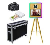 Photo Booth Machine,Portable Photo Booth with Touch Screen,Photo Booth Machine with RGB Ring Light,Ideal for Weddings,Parties,and Events Rental (Wood A, Machine+Camera+Mini Printer)