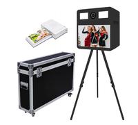 Photo Booth Machine,Portable Photo Booth with Touch Screen,Photo Booth Machine with RGB Ring Light,Ideal for Weddings,Parties,and Events Rental (Black C, Machine+Mini Printer)