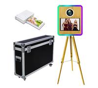Photo Booth Machine,Portable Photo Booth with Touch Screen,Photo Booth Machine with RGB Ring Light,Ideal for Weddings,Parties,and Events Rental (Wood A, Machine+Mini Printer)
