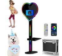 Photo Booth Machine with Flight Case, 108pcs 6" Photo Papers, 15.6in Touch Screen, 8GB RAM, 256GB SSD, APP/Remote Control for Party and Wedding Events