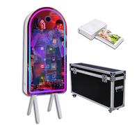Photo Booth Machine with Flight Case,Selfie Portable Touch Screen Photobooth,Magic Mirror Photo Booth with RGB Light