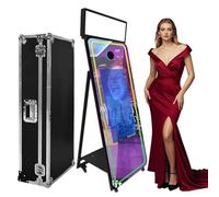 Photo Booth Machine with Touch Screen, Interactive Mirror Photo Booth for Event Party Wedding Rental, Includes Flight Case and Camera，color: Black(32''Touch Screen)，size: 65'' Machine