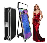 Photo Booth Machine with Touch Screen, Interactive Mirror Photo Booth for Event Party Wedding Rental, Includes Flight Case and Camera，color: Black(43''Touch Screen)，size: 65'' Machine