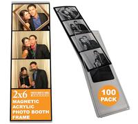 Photo Booth Nook | 2x6 Magnetic Photo Booth Picture Frame (100 Count) | Crystal Clear Acrylic, Strong Magnet with Silver Inserts | Bulk