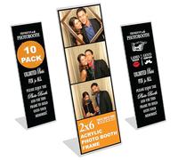 Photo Booth Nook | 2x6 Slanted Photo Booth Frames (10 Count) | Crystal Clear Acrylic Photo Booth Picture Frame with Black Inserts